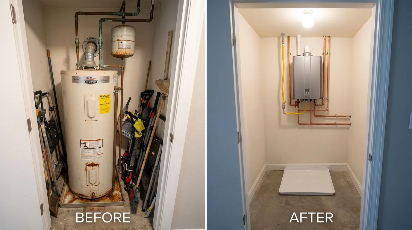 Tank water heater versus wall-mounted tankless unit comparison for Cypress, TX homeowners