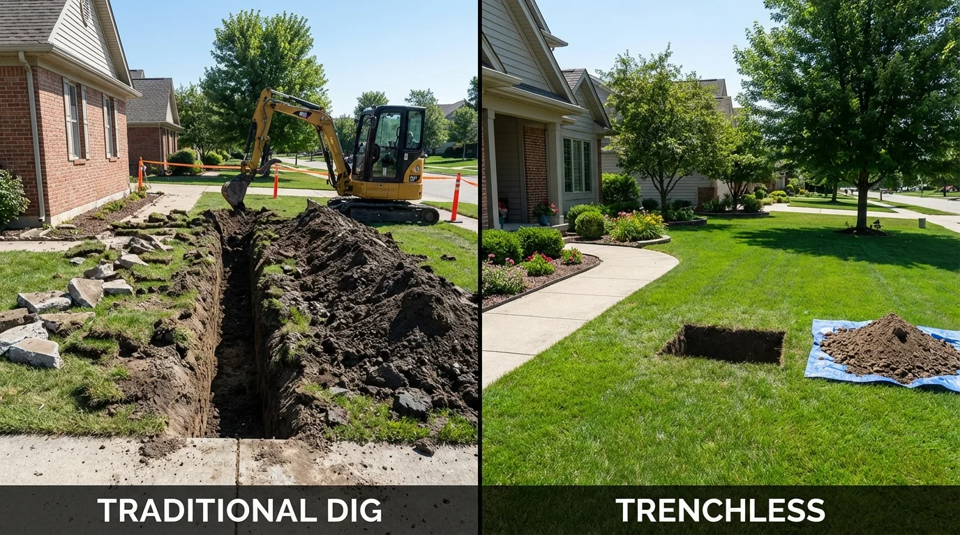 Trenchless sewer repair with minimal yard damage versus traditional excavation in Cypress, TX